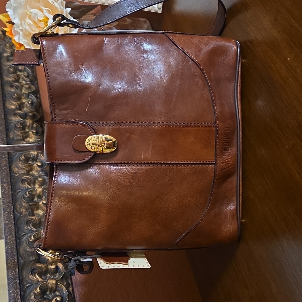 Valentina Rich Brown Leather Shoulder Bag